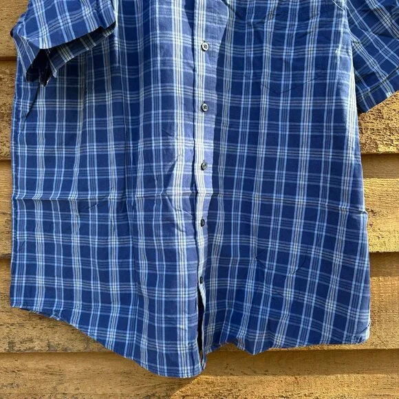George Blue Plaid Button Down Short Sleeve Mens Shirt Size 3XL - Picture 4 of 10